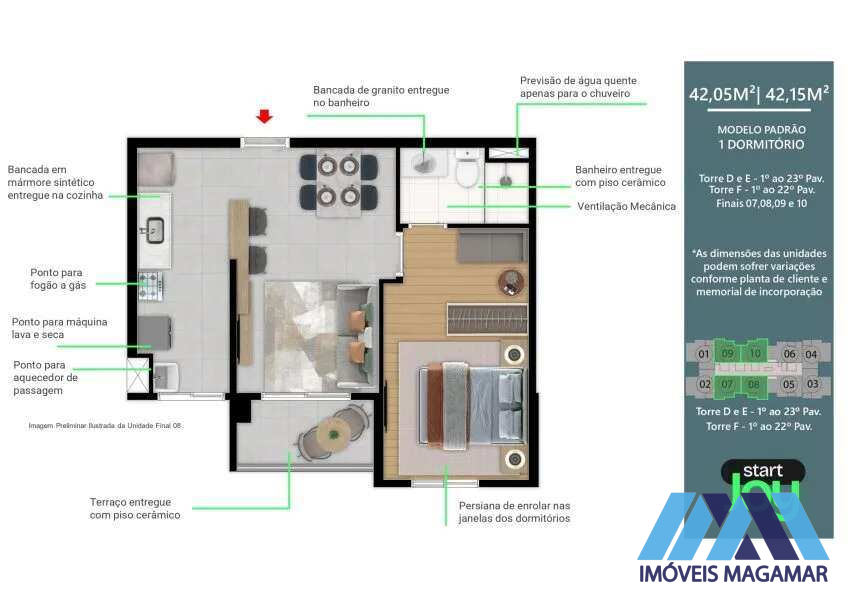 Start Joy, 1 quarto, 42m² - Imóveis Magamar