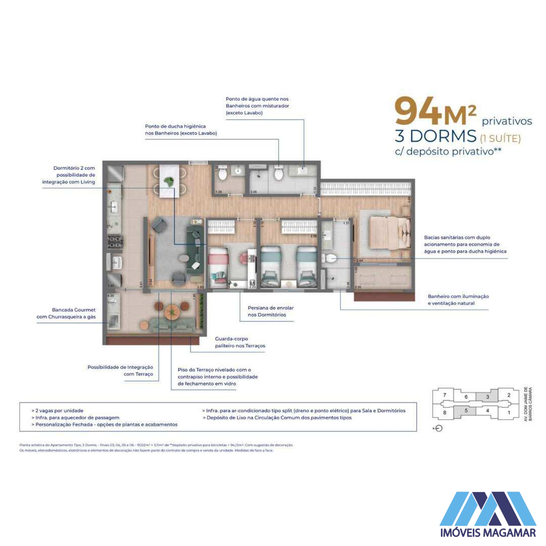 Helbor Clube Patteo São Bernardo, com 1 suíte, 94m² - Imóveis Magamar